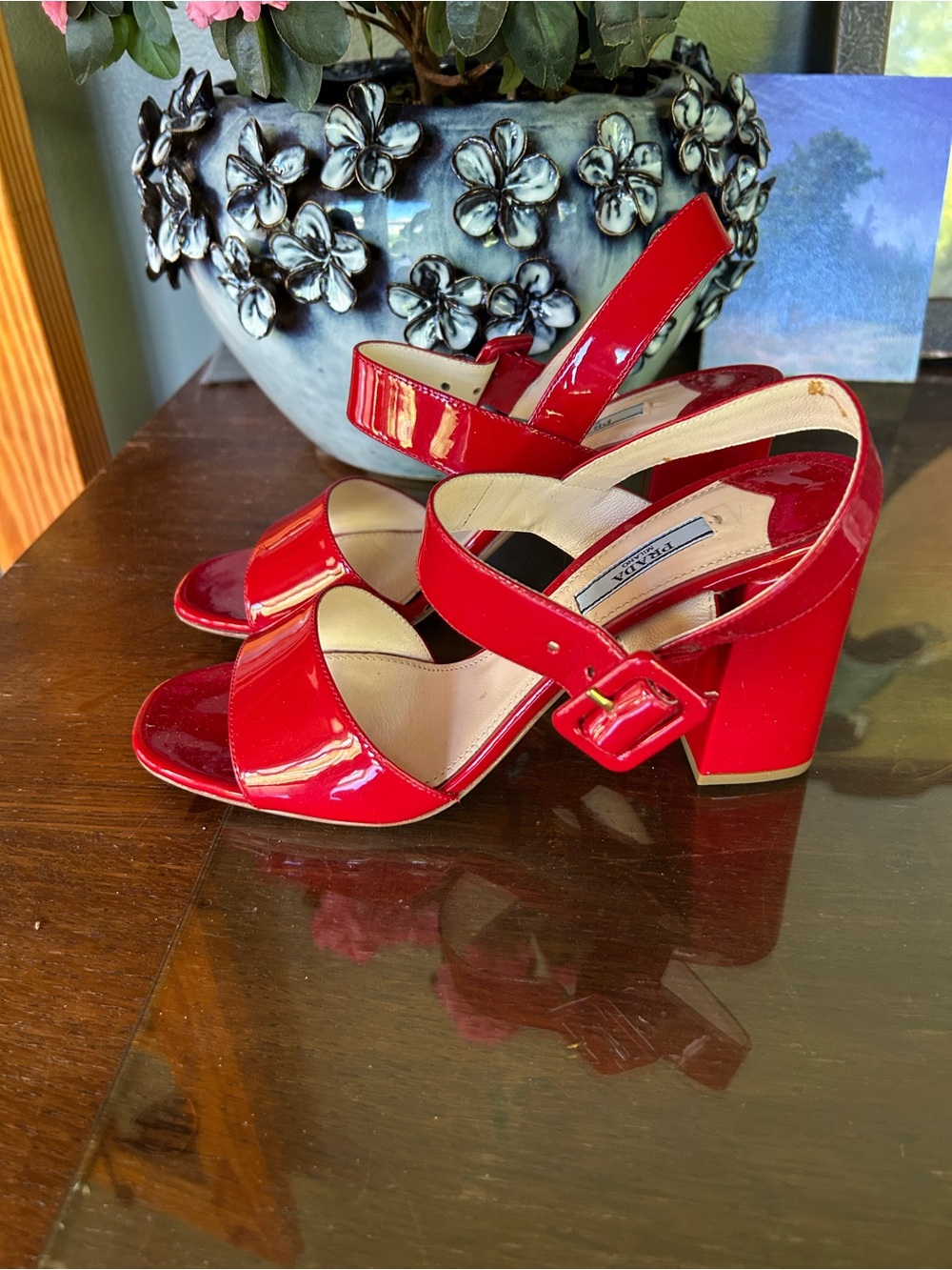 Prada EU 39 Red Patent Buckle Heels New wo Box